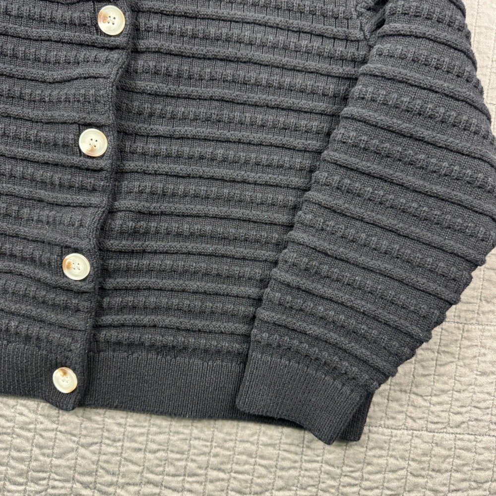 PrettyGarden Black Ribbed Button Front Cardigan Sweater Women XL Cropped Minimal - Picture 3 of 9